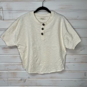 Madewell ivory Henley oversized cropped tee raw bottom edge - Size S